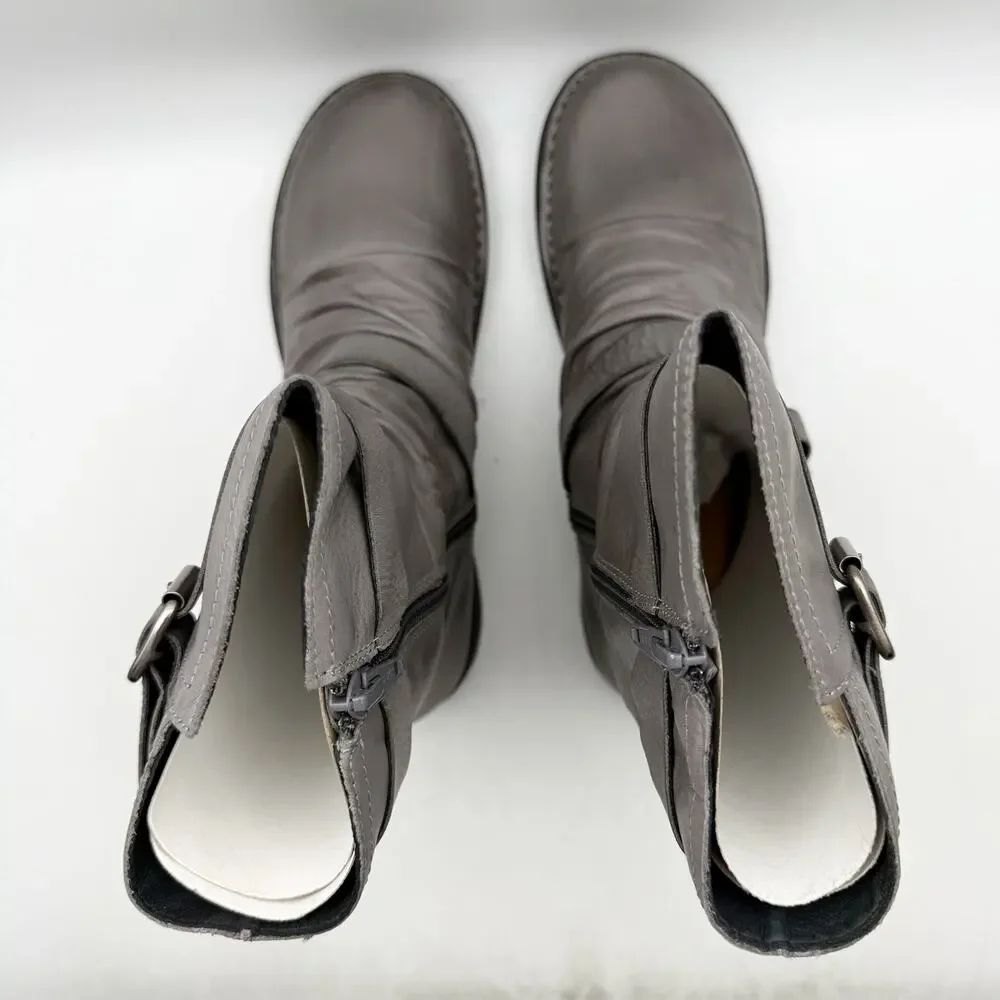 Miz Mooz Womens Pasha Mid Calf Boots EU 39 US 8.5 Grey Leather NIB